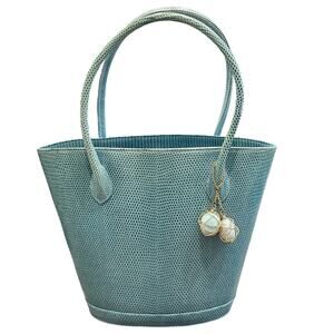 Darby Scott Turquoise Exotic Lizard Bucket Top Handle Bag Quiet Luxury Old Money